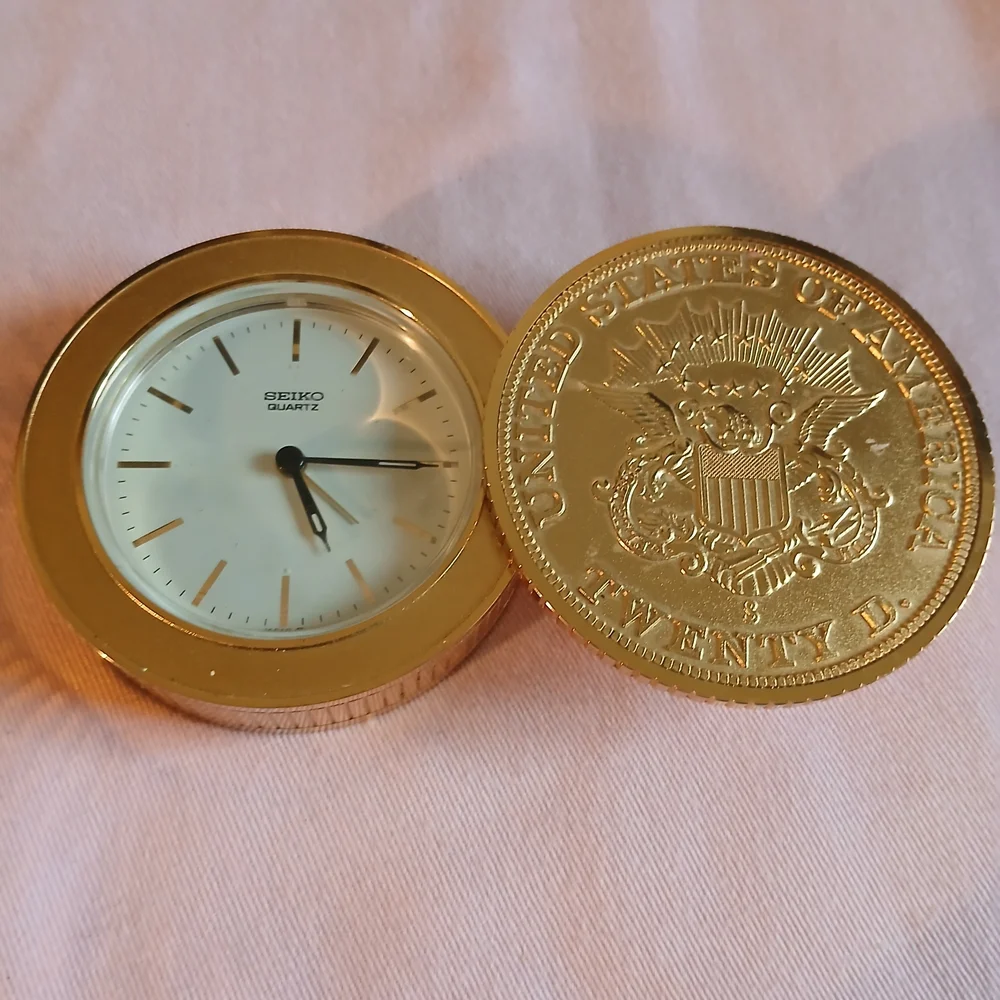 Seiko Gold Travel Desk Clock with White Dial